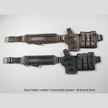 Premium Dual-Caliber Leather Cartridge & Holster Belt System