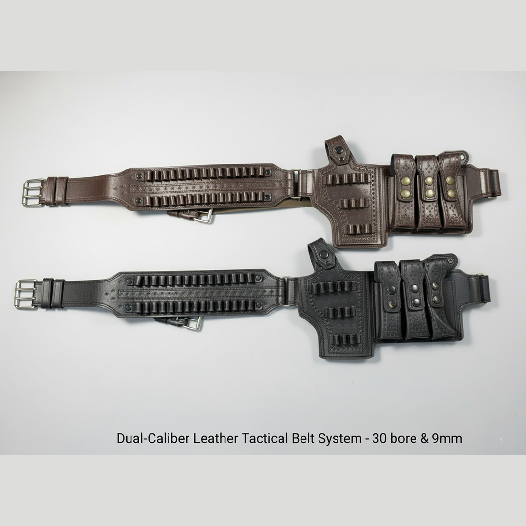 Premium Dual-Caliber Leather Cartridge & Holster Belt System